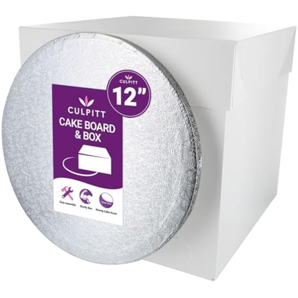 Culpitt 12" Round Silver Cake Drum and 12" Tall White Box Combo Set