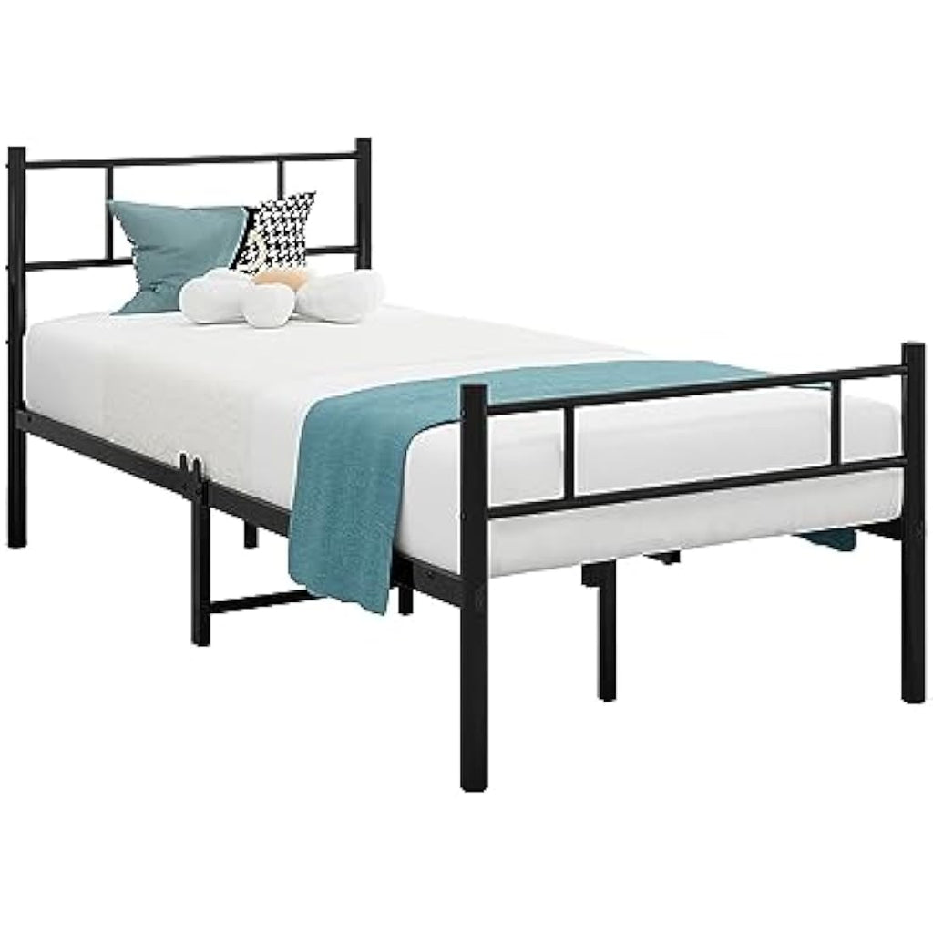 HOMERECOMMEND 3ft Single Metal Bed Frame with Headboard - Black Steel