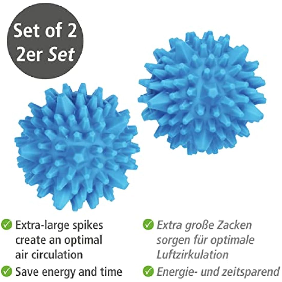 WENKO Tumble Dryer Balls - Blue Plastic Laundry Accessories - 2 Pack