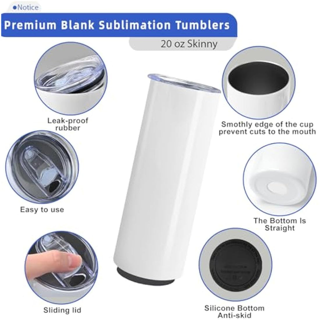 Jolof Store 20oz Sublimation Blanks Skinny Tumbler Set - 24 Pack White
