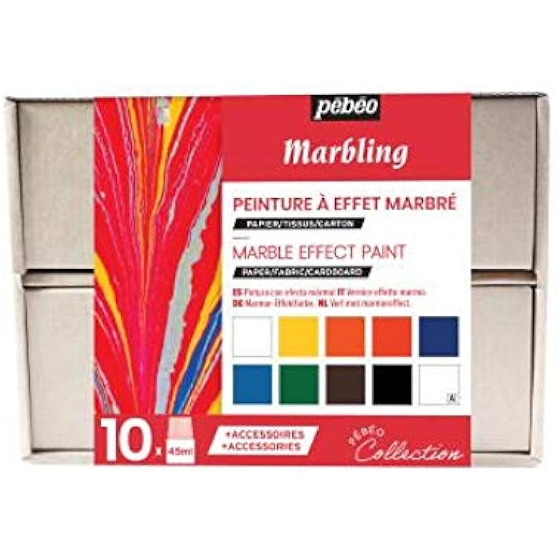 Pébéo Marbling Collection Set - 10 x 45ml Assorted Water-Based Paint Kit