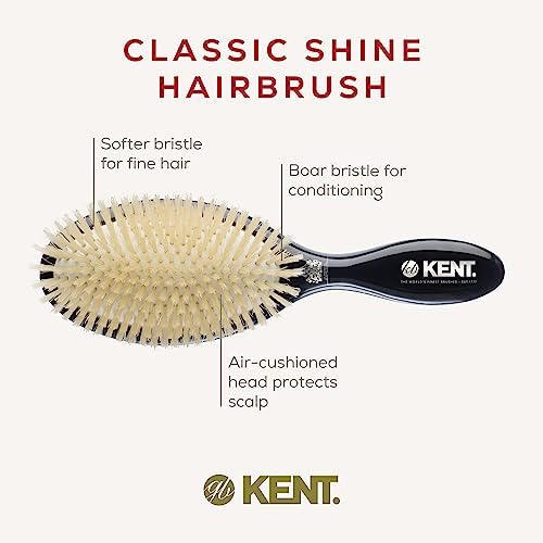 Kent CSGL Large Soft White Bristle Cushioned Hair Brush - Gentle Styling