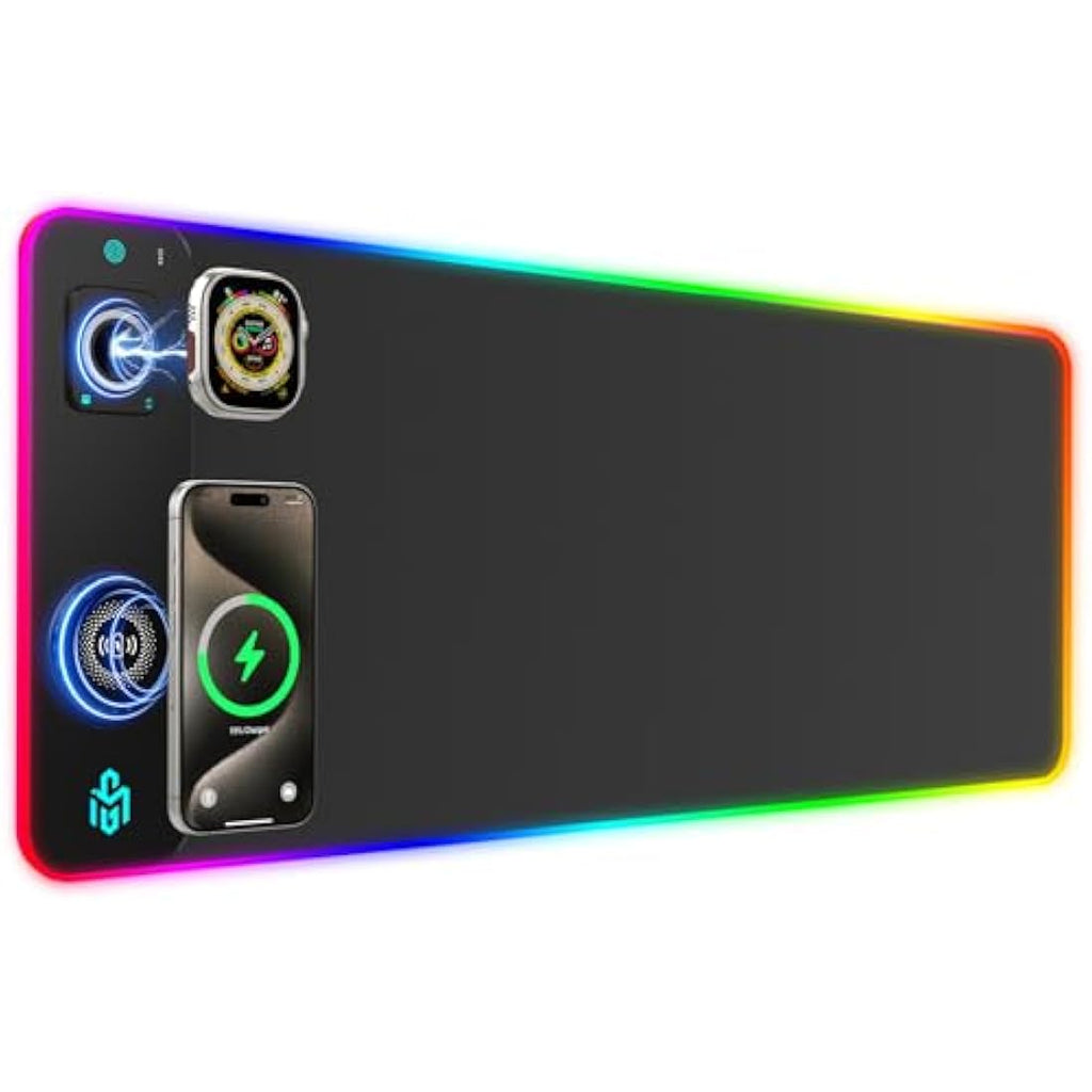 GIM RGB Gaming Mouse Pad – 15W Wireless Charging XXL LED Mat, Black