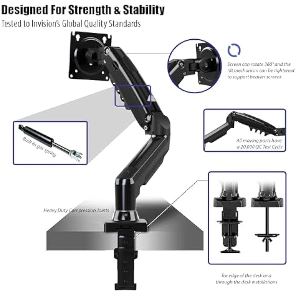 Invision MX150 Monitor Arm – Ergonomic Gas Spring Mount for 17–27” Screens