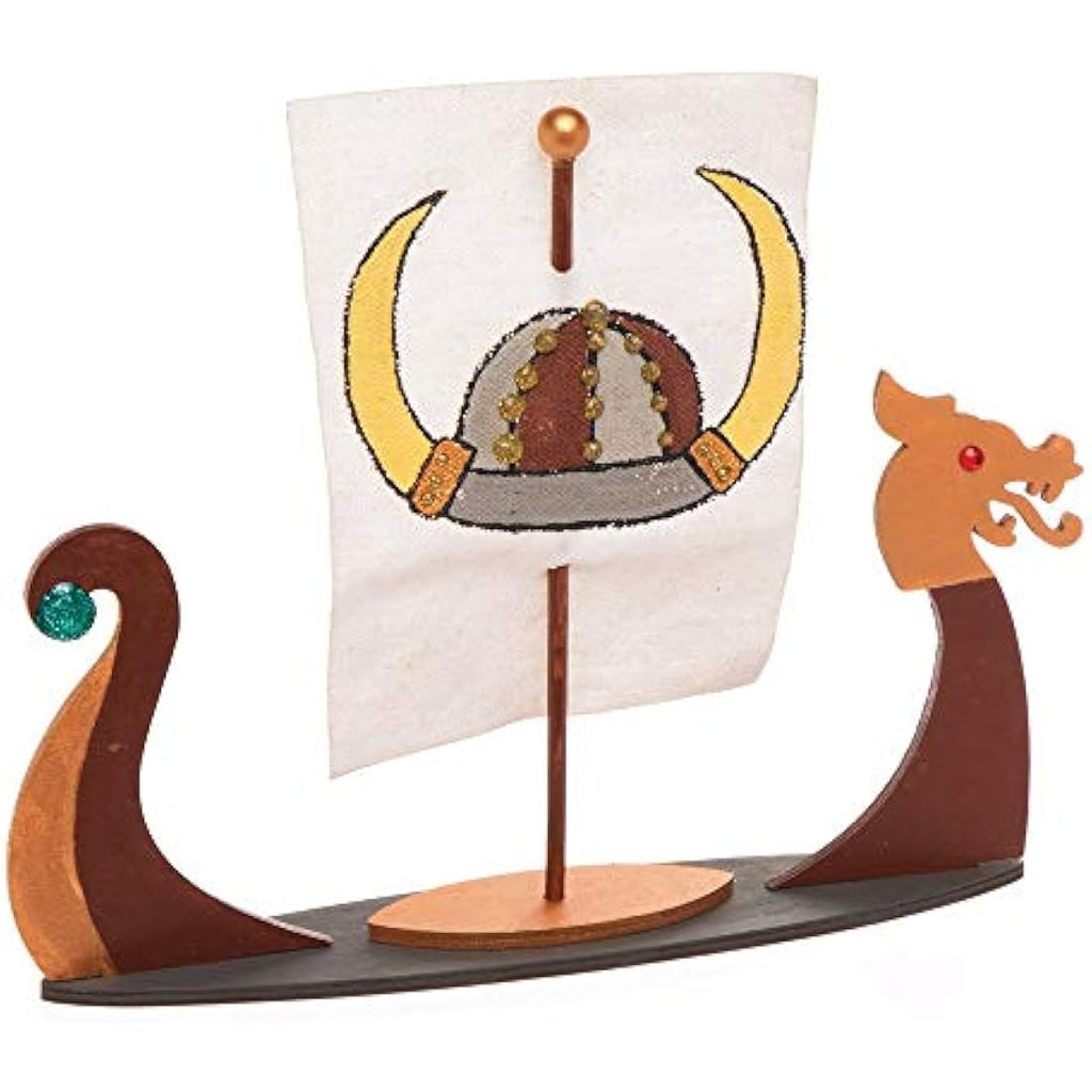 Baker Ross Viking Longboat Wooden Model Kits for Kids DIY (Pack of 3)