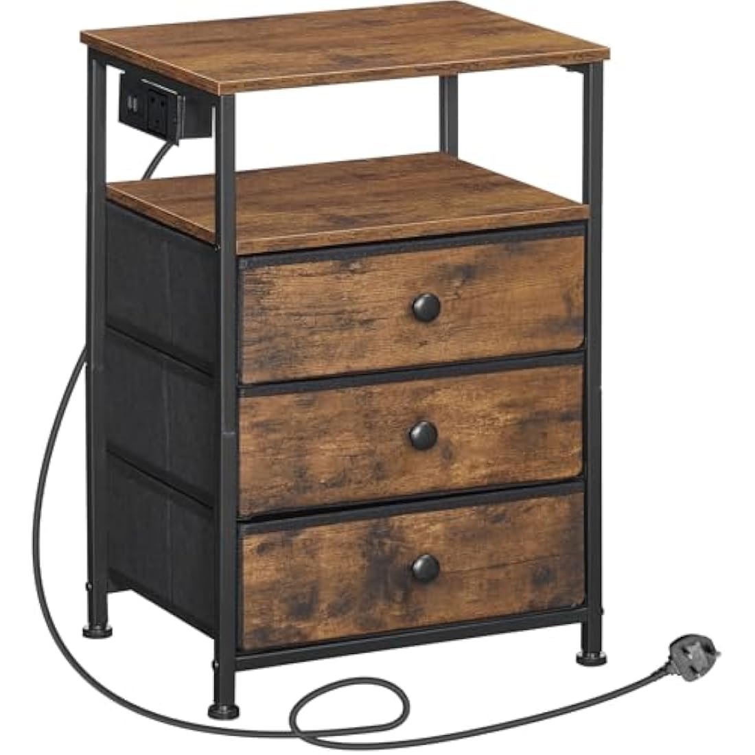 HOOBRO Bedside Table with Charging Station | 3-Drawer Nightstand