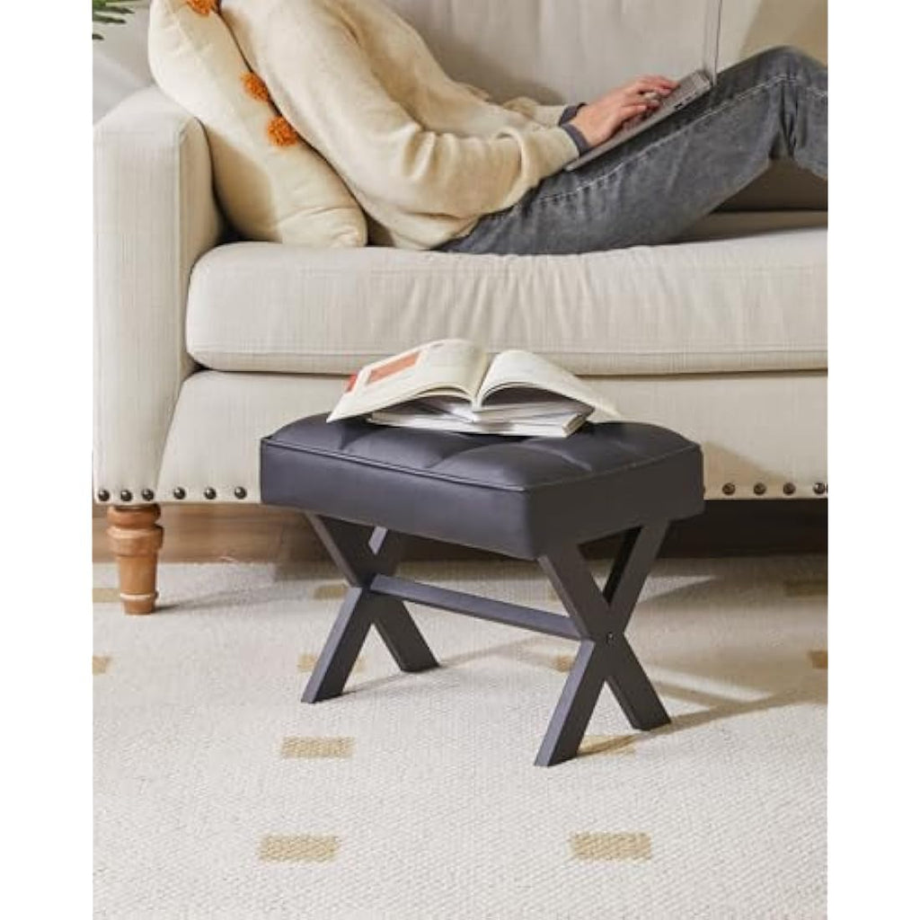 IBUYKE Square PU Leather Footrest Stool | Modern Metal X-Leg Side Table