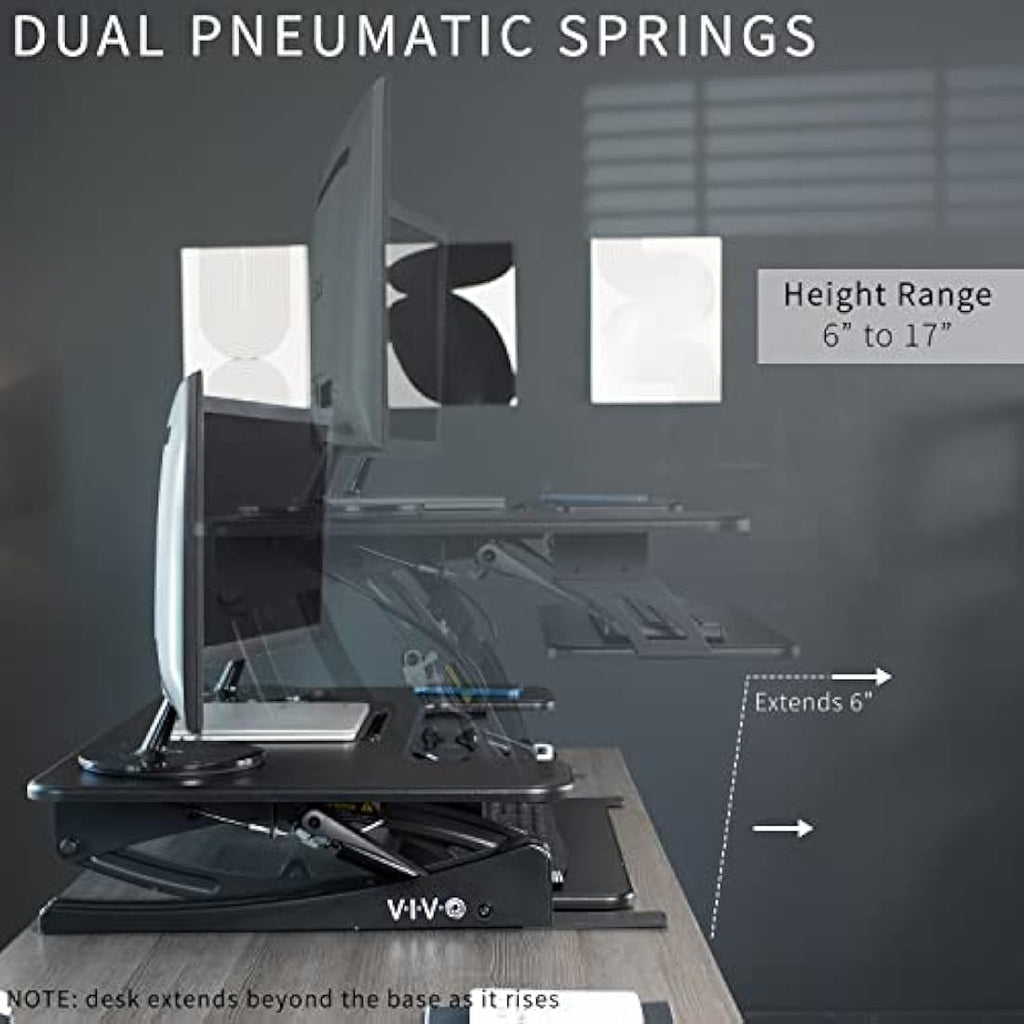 VIVO 107cm Standing Desk Converter | Dual Monitor Riser - Black