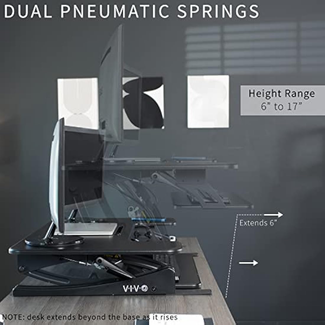 VIVO 107cm Standing Desk Converter | Dual Monitor Riser - Black