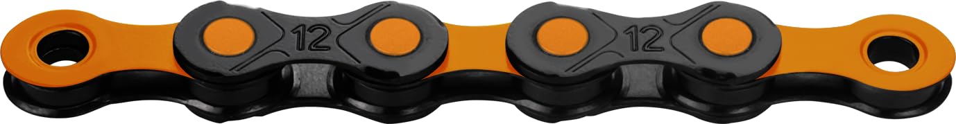 KMC DLC 12 Speed Chain – 126 Link MTB & E-Bike Chain, Black/Orange