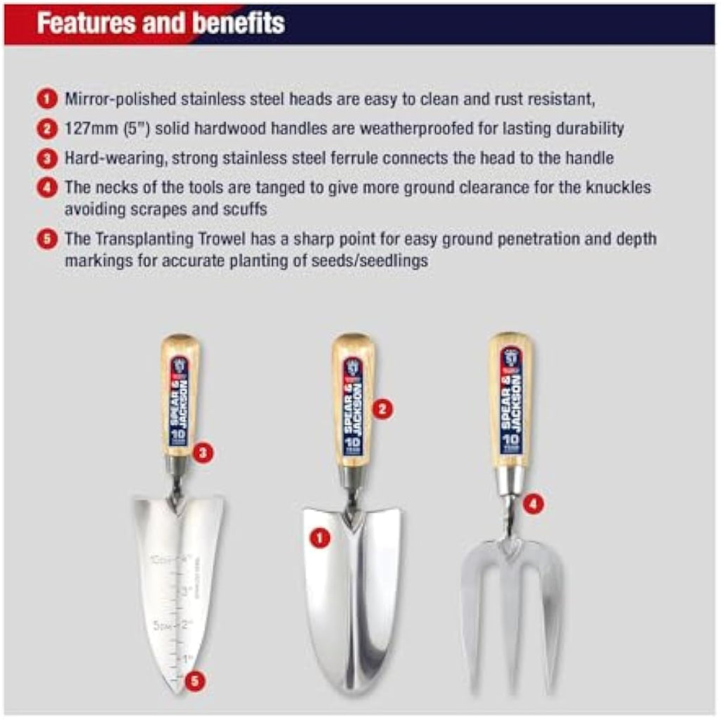 Spear & Jackson Neverbend Stainless Steel 3 Piece Garden Tool Gift Set
