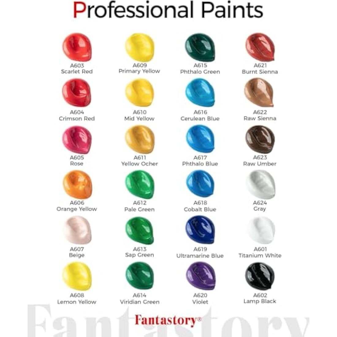 Fantastory Acrylic Paint Set - 24 Colors Non-Toxic Waterproof Art Kit