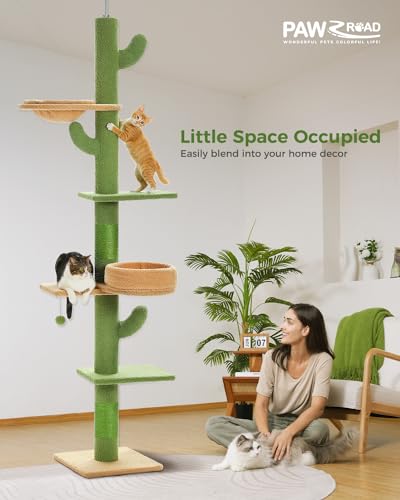 PAWZ Road Cactus Cat Tree – Floor to Ceiling Adjustable Tower with Hammock