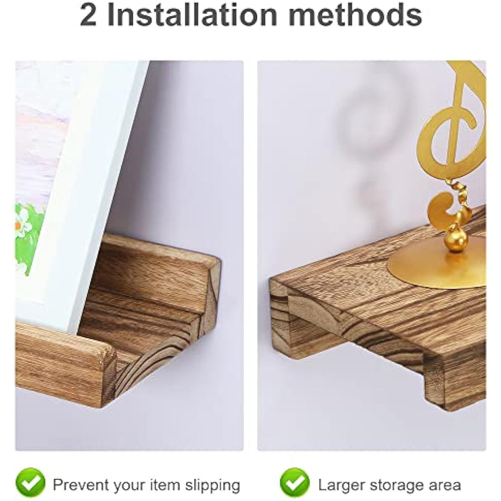PHOENANCEE Rustic Wood Floating Shelves - 43cm Picture Ledge, Set of 2