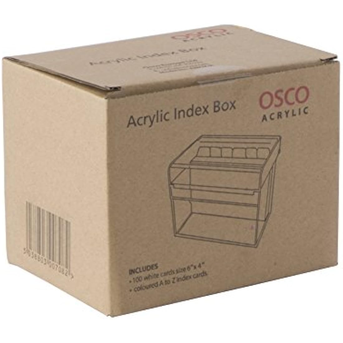 OSCO Clear Acrylic Index Box with A6 Divider Tabs and 100 Lined Cards