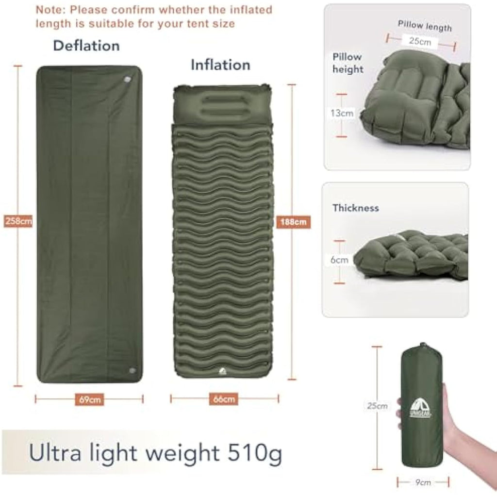 Unigear Ultralight Inflatable Sleeping Pad – Compact 40D Nylon Camping Mat