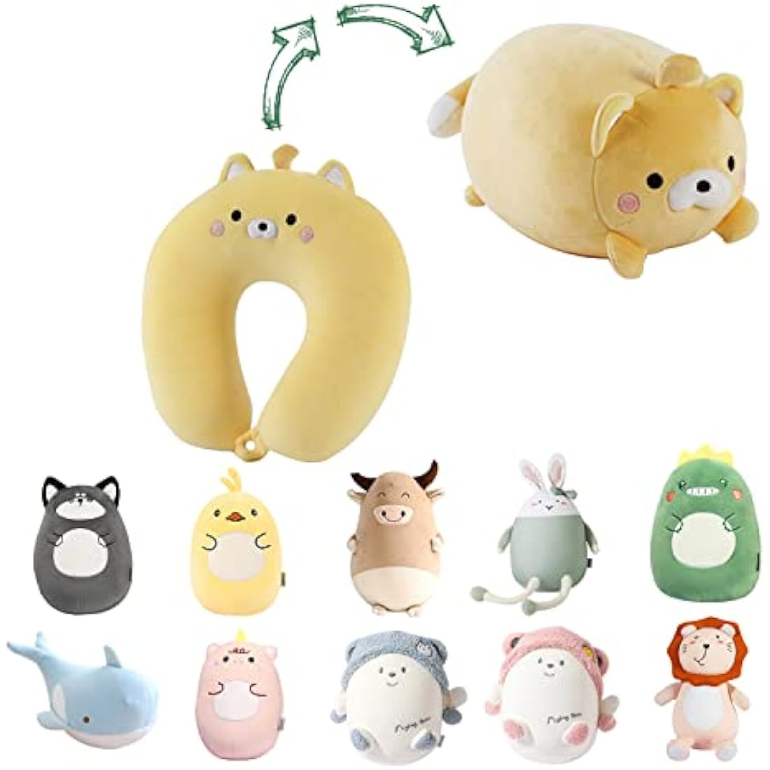 JOYRAVO Kids 2-in-1 Travel Pillow | Soft Plush Yellow Bear Neck Support