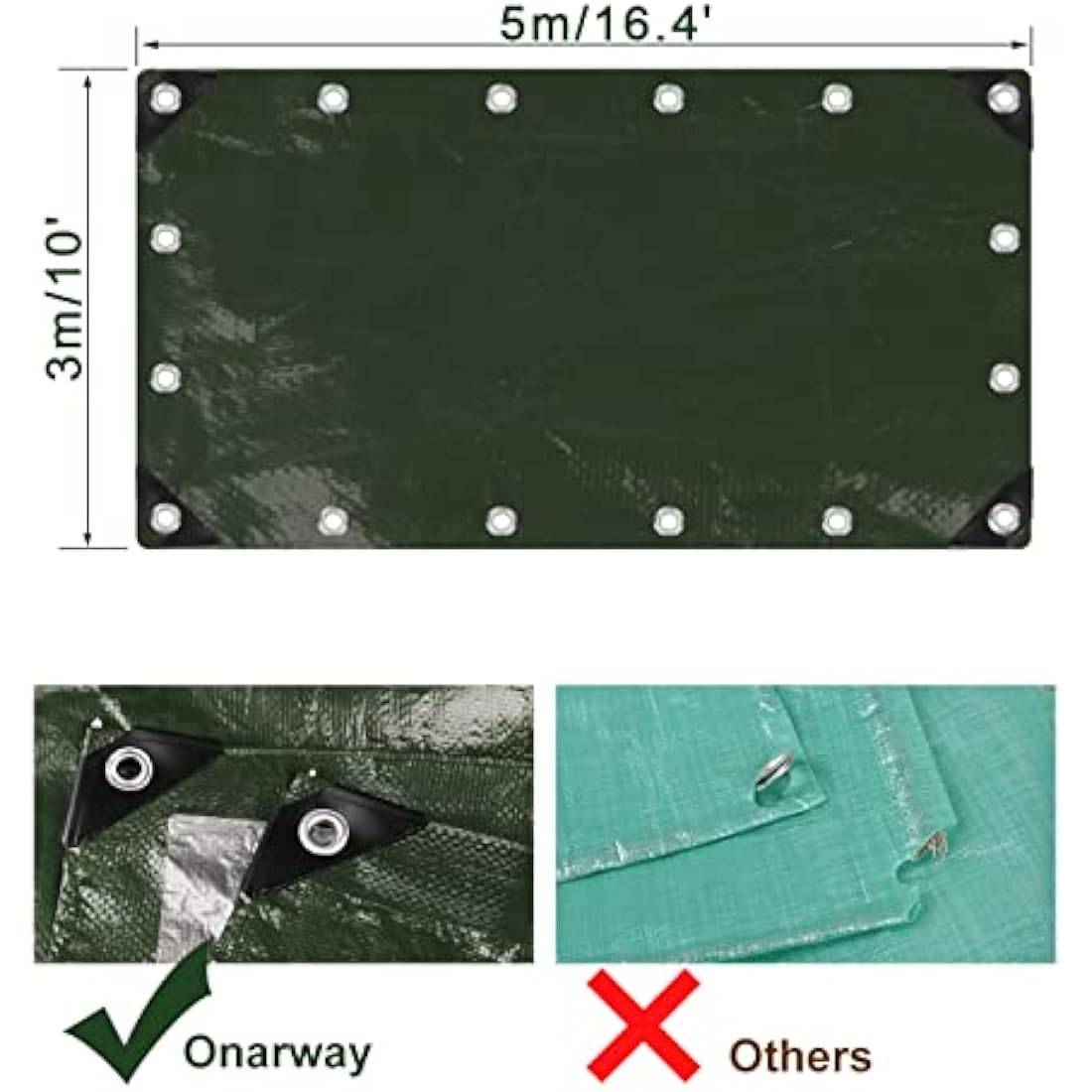 Onarway Waterproof Heavy Duty Tarp – 3m x 5m Reinforced PE Cover
