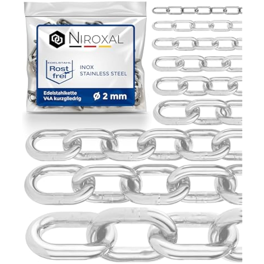 Jolof Store Edelstahlkette V4A 2mm – 100m Kurzgliedrige Sicherheitskette