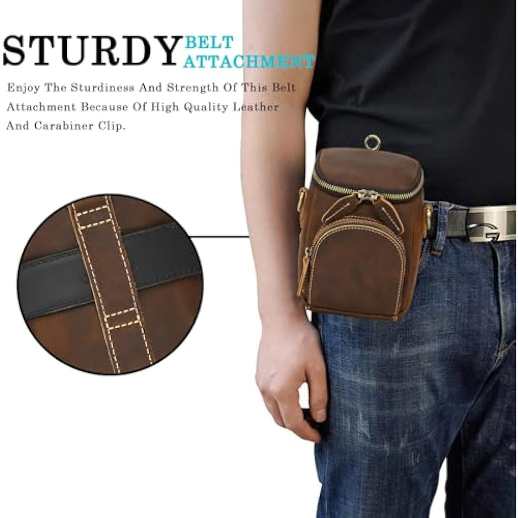 Mens Genuine Leather Waist Bag – Small Motorcycle Leg Pouch