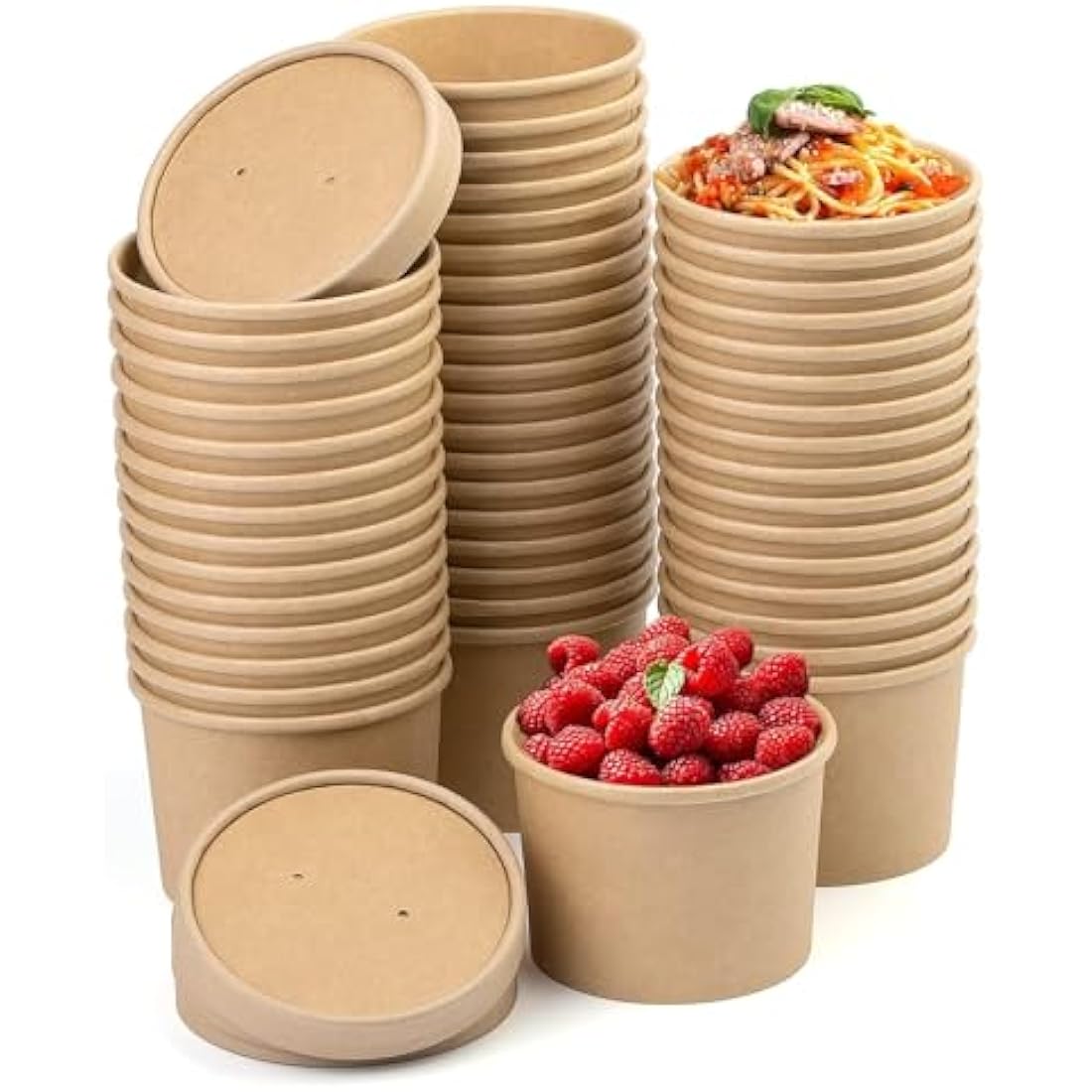 12oz Kraft Paper Soup Cups with Lids - 50 Pack Disposable Bowls