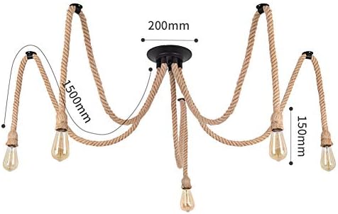 Retro Hemp Rope Industrial Chandelier – 5-Light Pendant Fixture