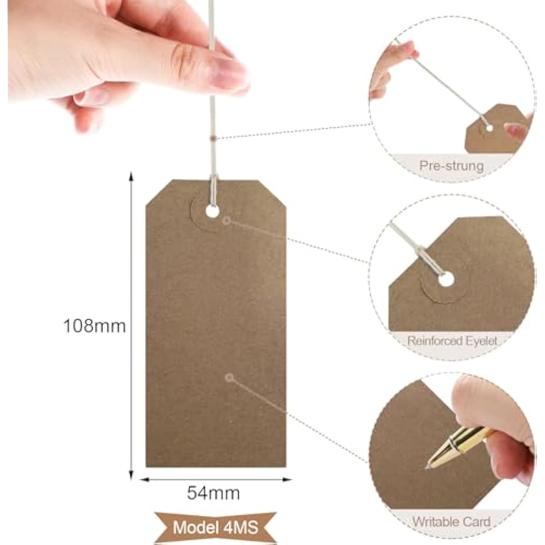 Brown Kraft Swing Tags - 108x54mm Reinforced Labels (Pack of 200)