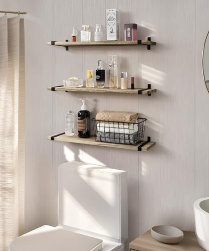 Gronda Rustic Floating Shelves – 60CM Paulownia Wood Wall Shelf, Set of 3