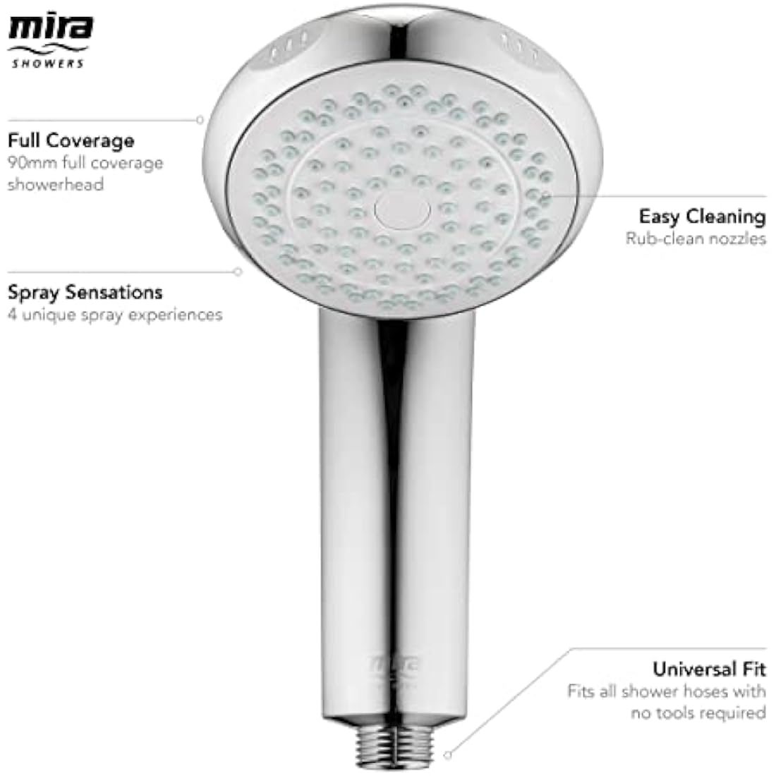 Mira Showers Logic Handheld Showerhead | 4 Spray Chrome - 2.1605.176