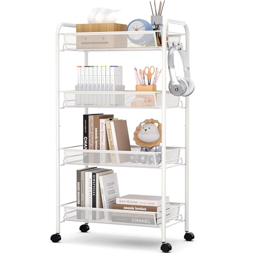 APEXCHASER 4-Tier Metal Rolling Utility Cart | Mobile Storage Trolley