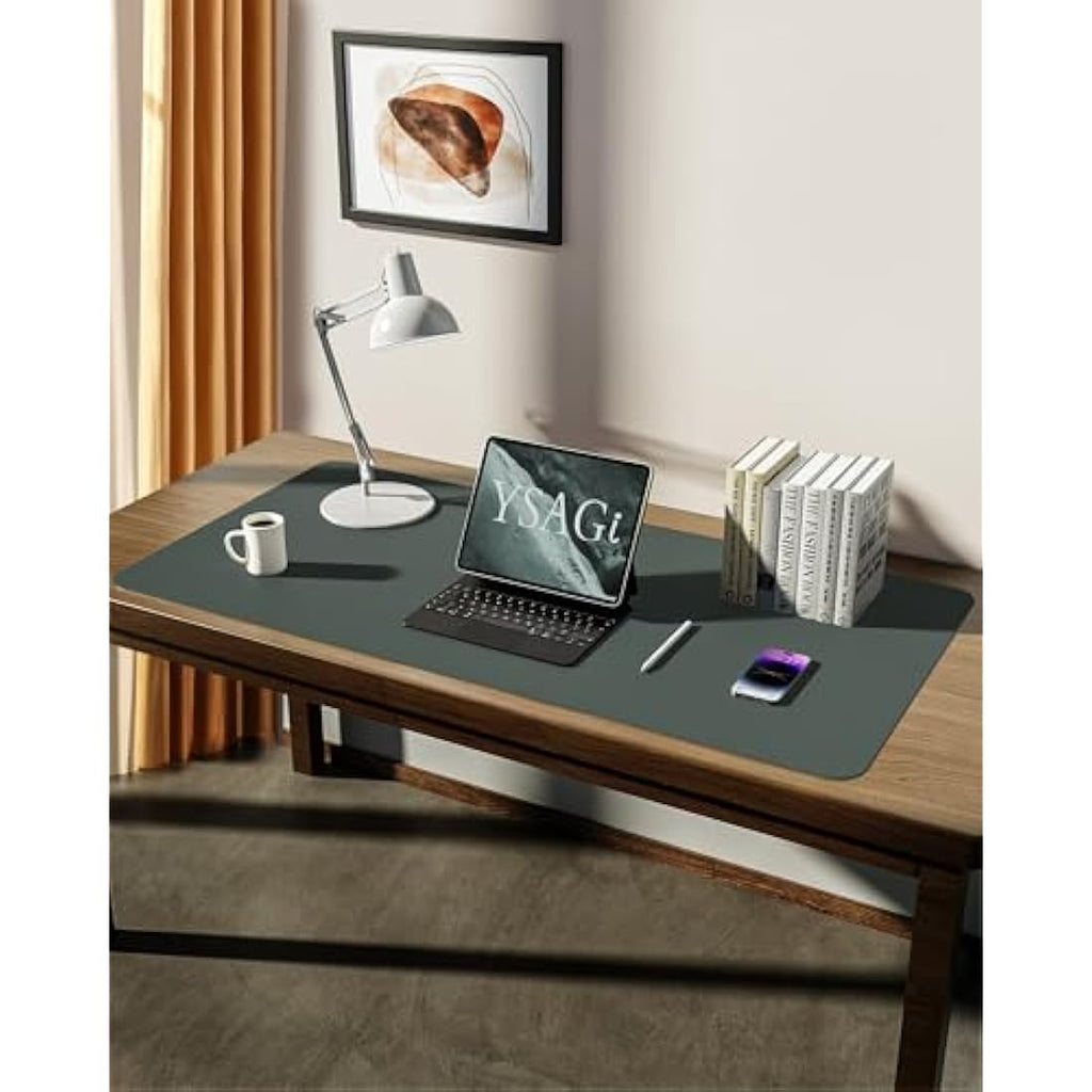 YSAGi Large Leather Desk Mat | Non-Slip PU Leather Mouse Pad, Dark Green