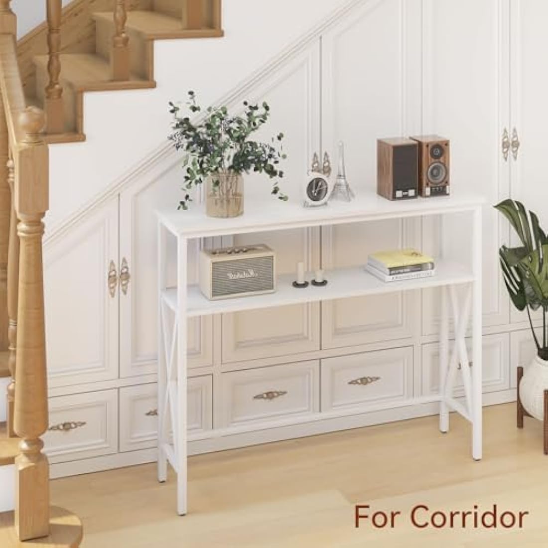 YMYNY Industrial Console Table – Narrow Entryway Sofa Table with Shelves