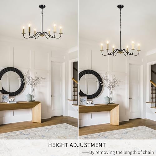 MRHYSWD 6-Light Black and Gold Chandelier | Adjustable Metal Pendant