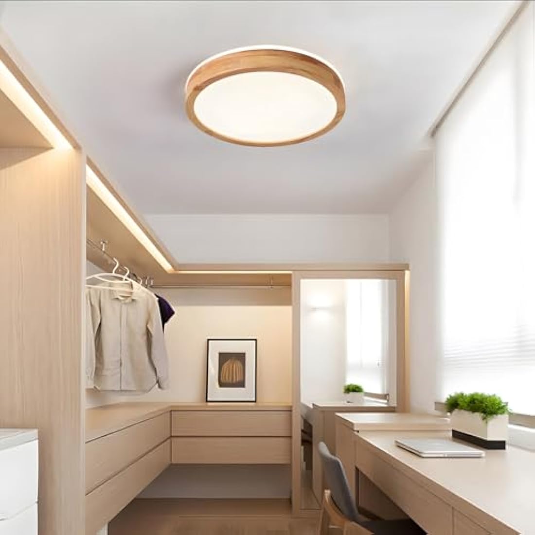 WayLuoung Round Wooden LED Ceiling Light – 18W 3000K Warm White 30cm