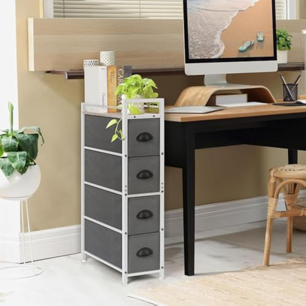LIANTRAL Narrow Dresser | 4-Drawer Slim Vertical Storage Chest - Grey