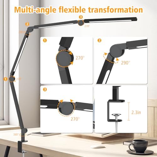 AILBTON LED Desk Lamp with Clip | Foldable Eye-Care Office Table Lamp
