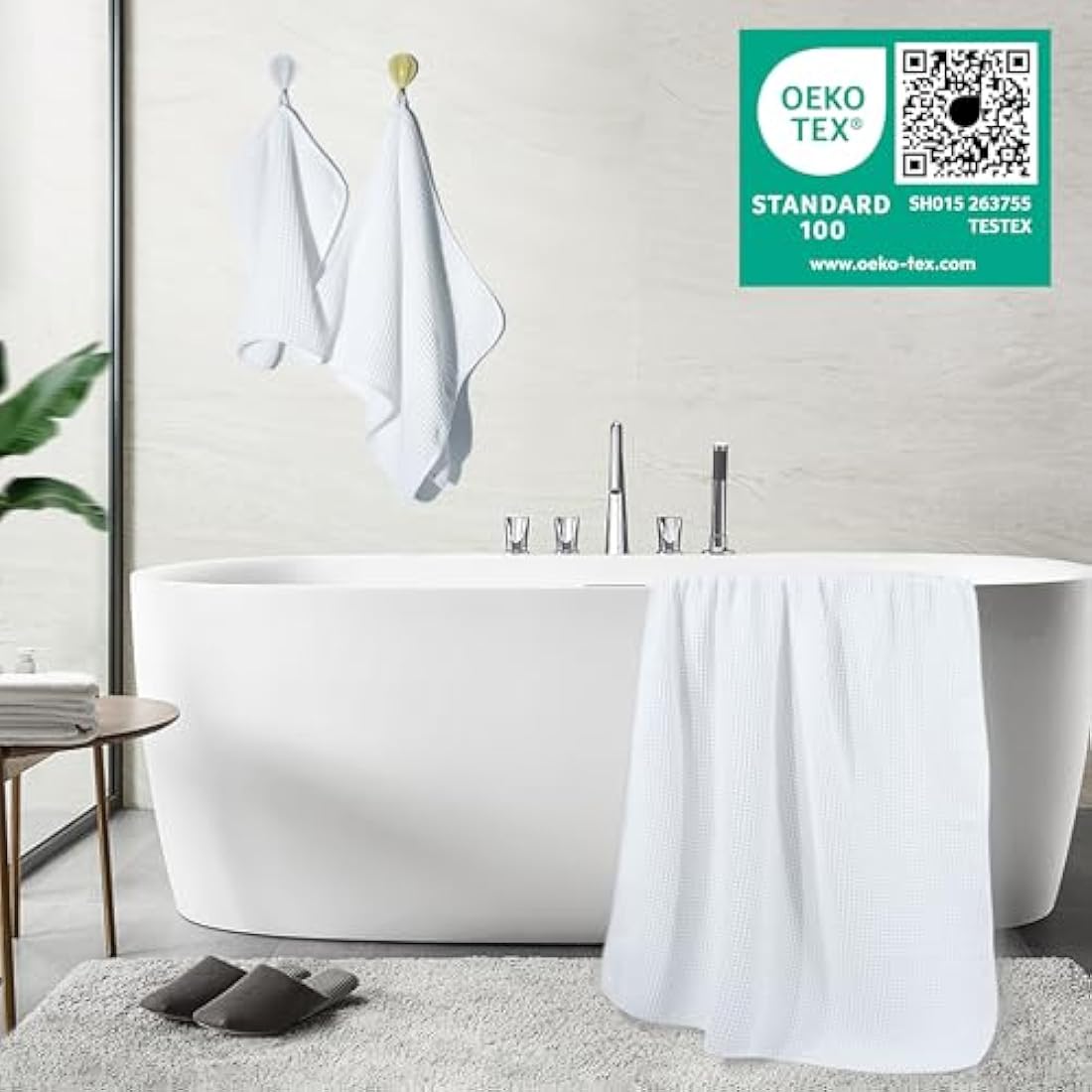 Polyte Microfiber Waffle Weave Bath Towel Set – 6 Piece, White