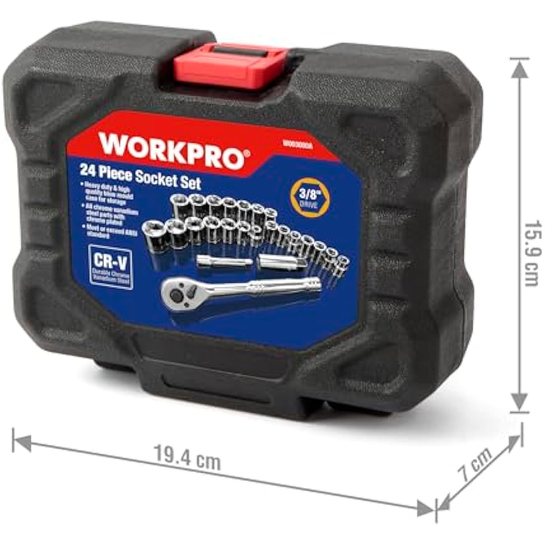 WORKPRO 24-Piece Socket Set | 3/8" Drive Metric & SAE Ratchet Wrench Kit