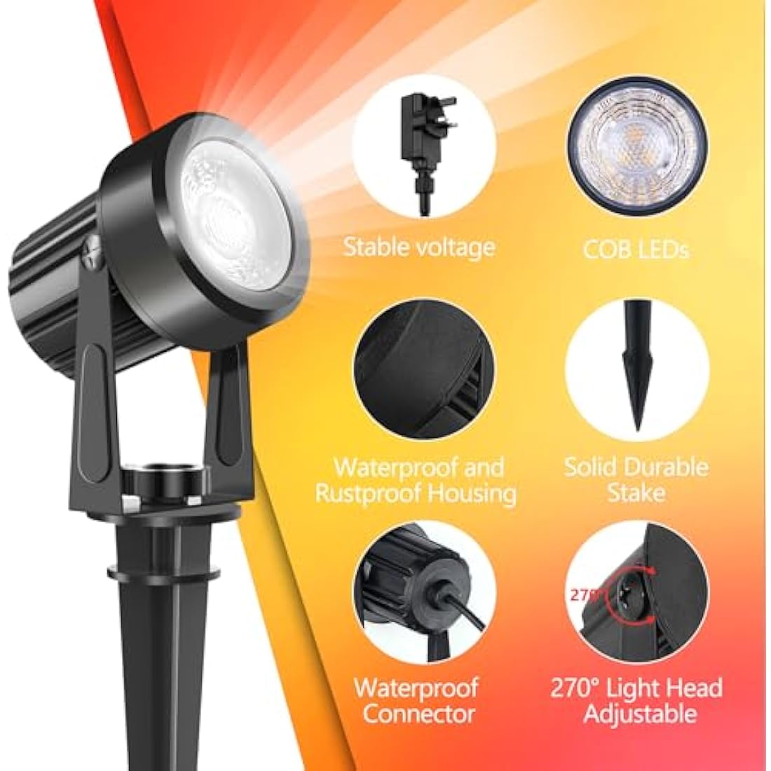 NATPOW 6-in-1 LED Garden Spike Lights | IP65 Waterproof 6000K Spotlight