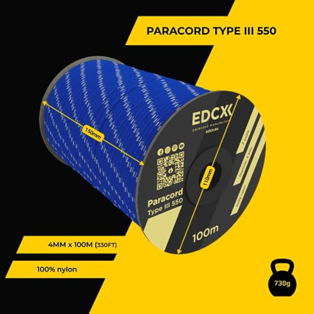 EDCX 550 Paracord – 4mm 7-Strand Nylon Rope for Camping & DIY, 15m