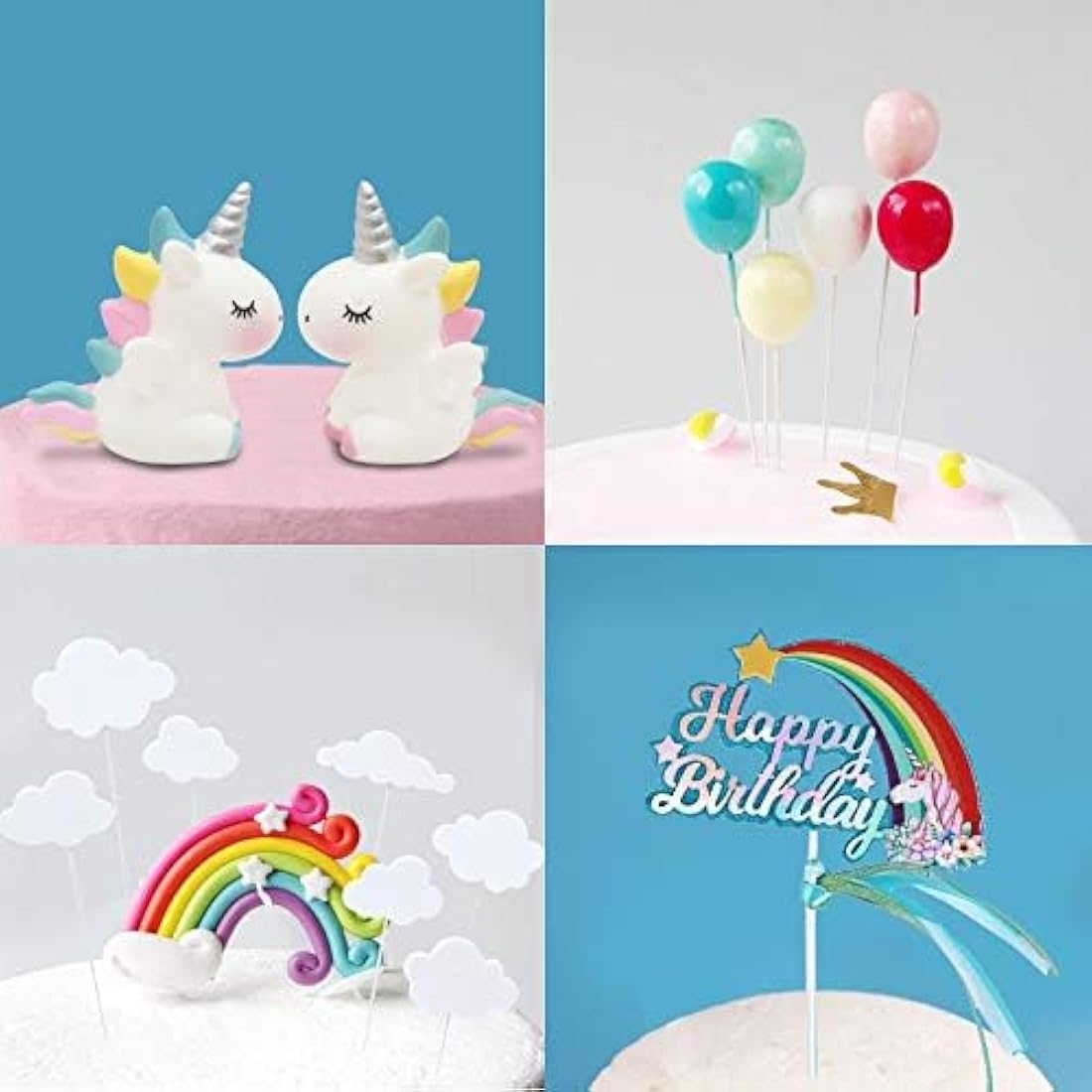iZoeL 21pcs Unicorn Cake Topper Kit – Rainbow & Cloud Birthday Decoration