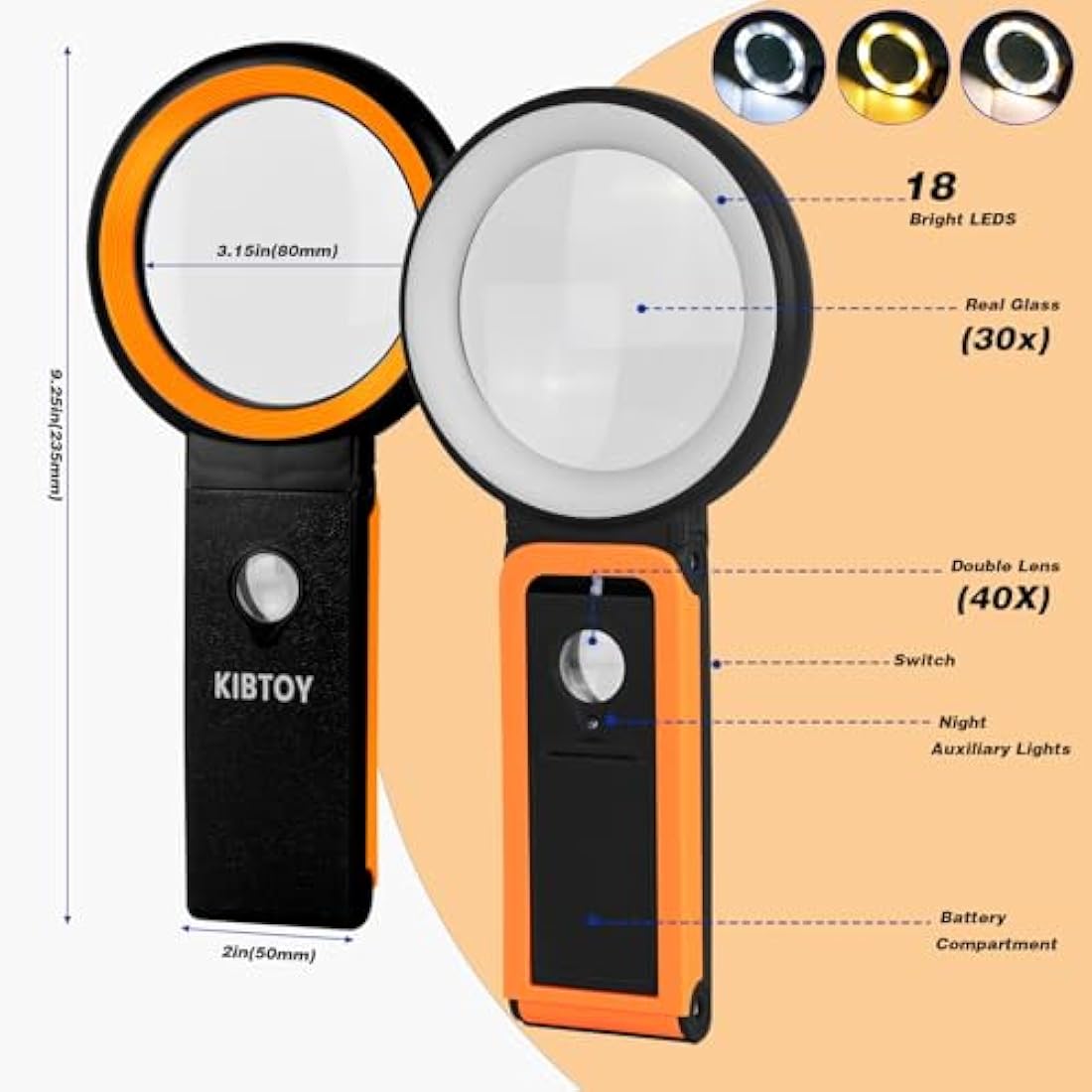 30X 40X Magnifying Glass with 18 LED Light and Folding Stand