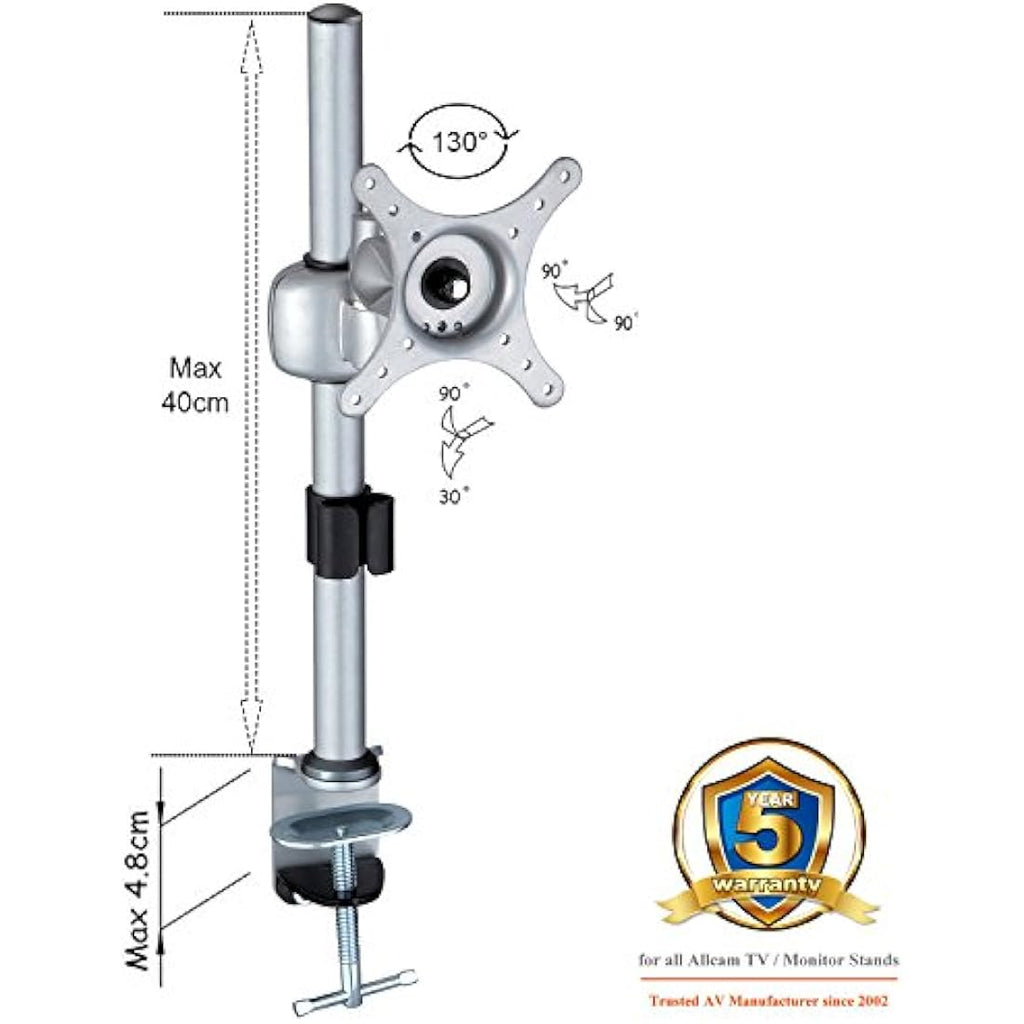 Allcam MDM01 Single Monitor Arm Stand | 17-27" VESA Desk Mount – Silver