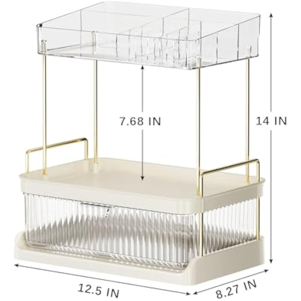 STORICANS Large Makeup Organiser with Drawer and Removable Tray – White