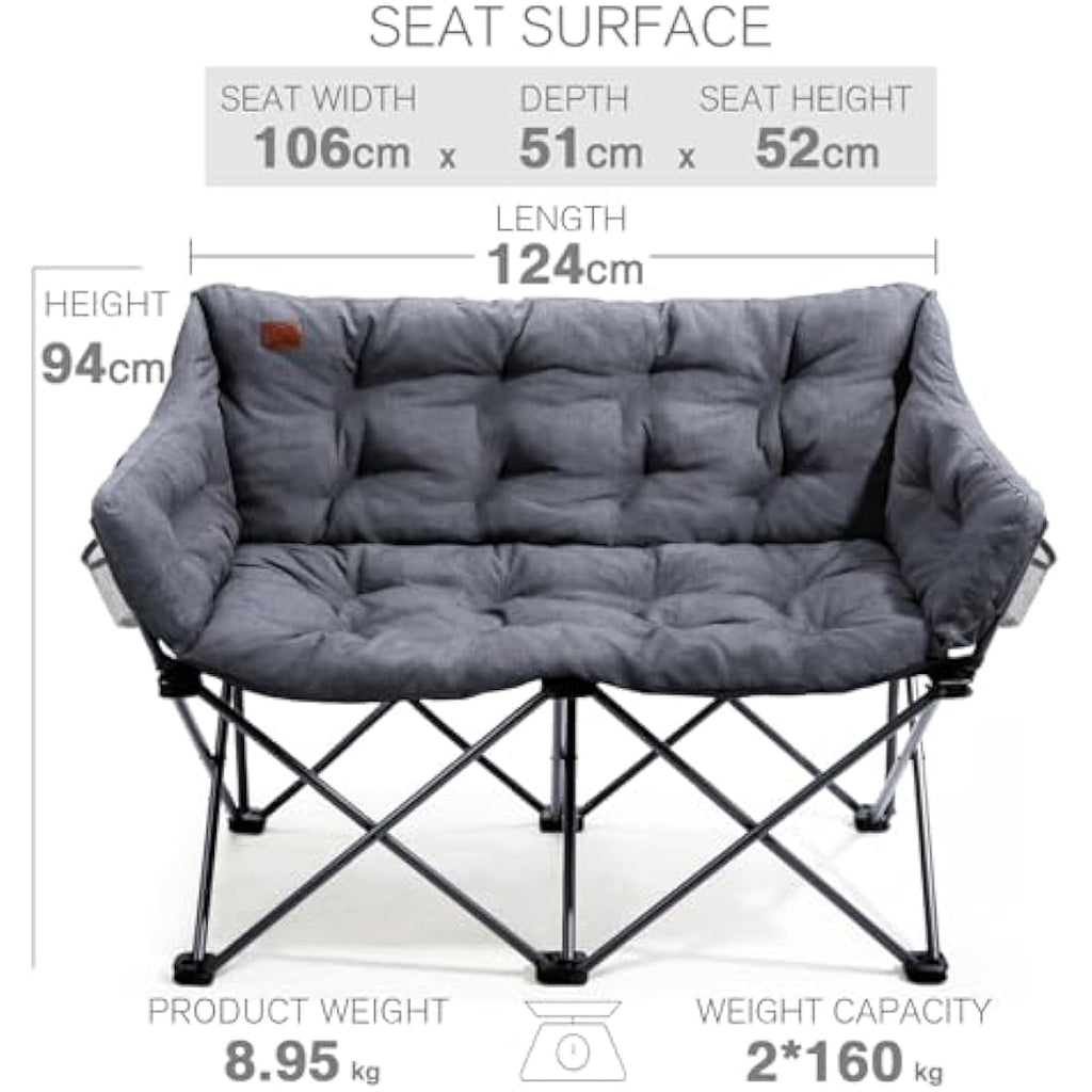 Ever Advanced Double Camping Chair | 6cm Padded 2 Seater Folding Sofa