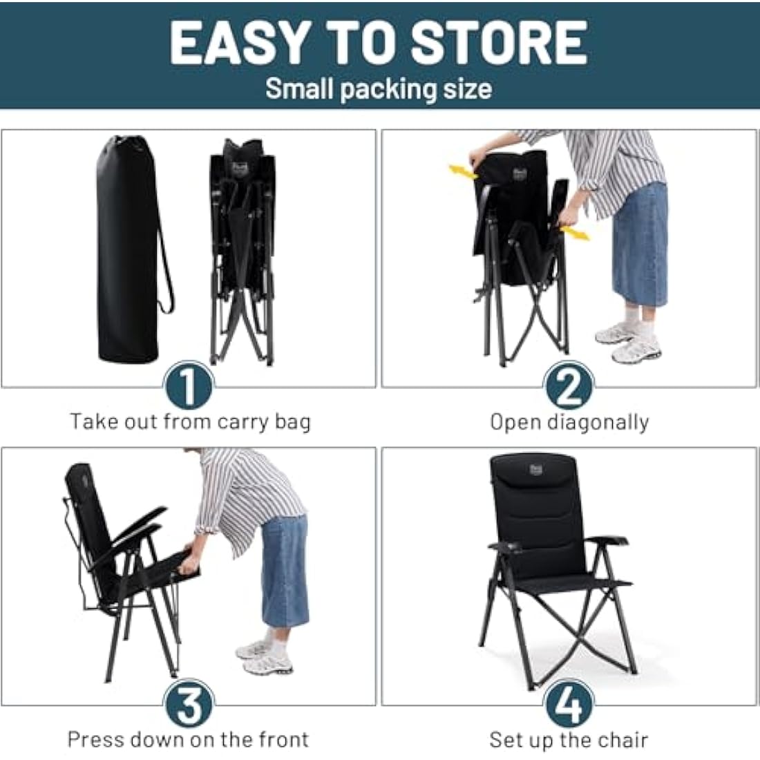 TIMBER RIDGE Folding Camping Chairs Set of 2 | Heavy Duty 4-Position Recliner