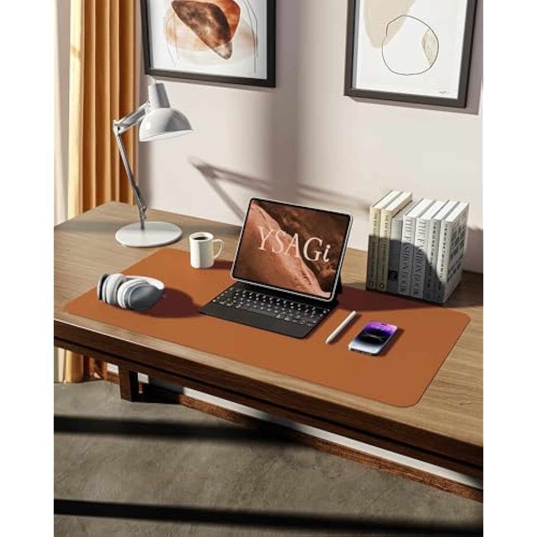 YSAGi Leather Desk Mat – Large Waterproof PU Mouse Pad, Brown (80x40cm)