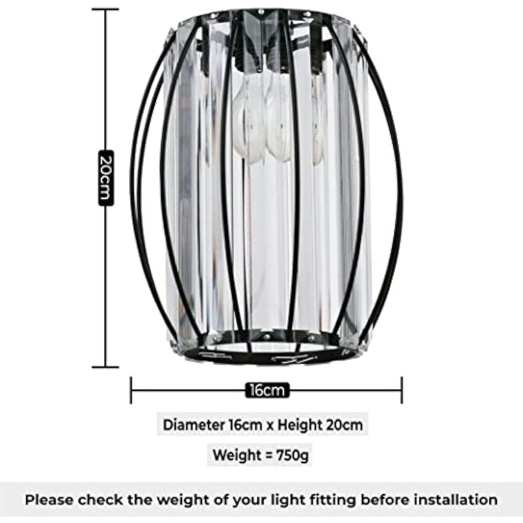 Black Crystal Cylinder Lampshade for Ceiling & Bedside