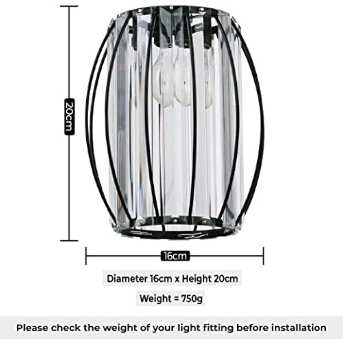 Black Crystal Cylinder Lampshade for Ceiling & Bedside