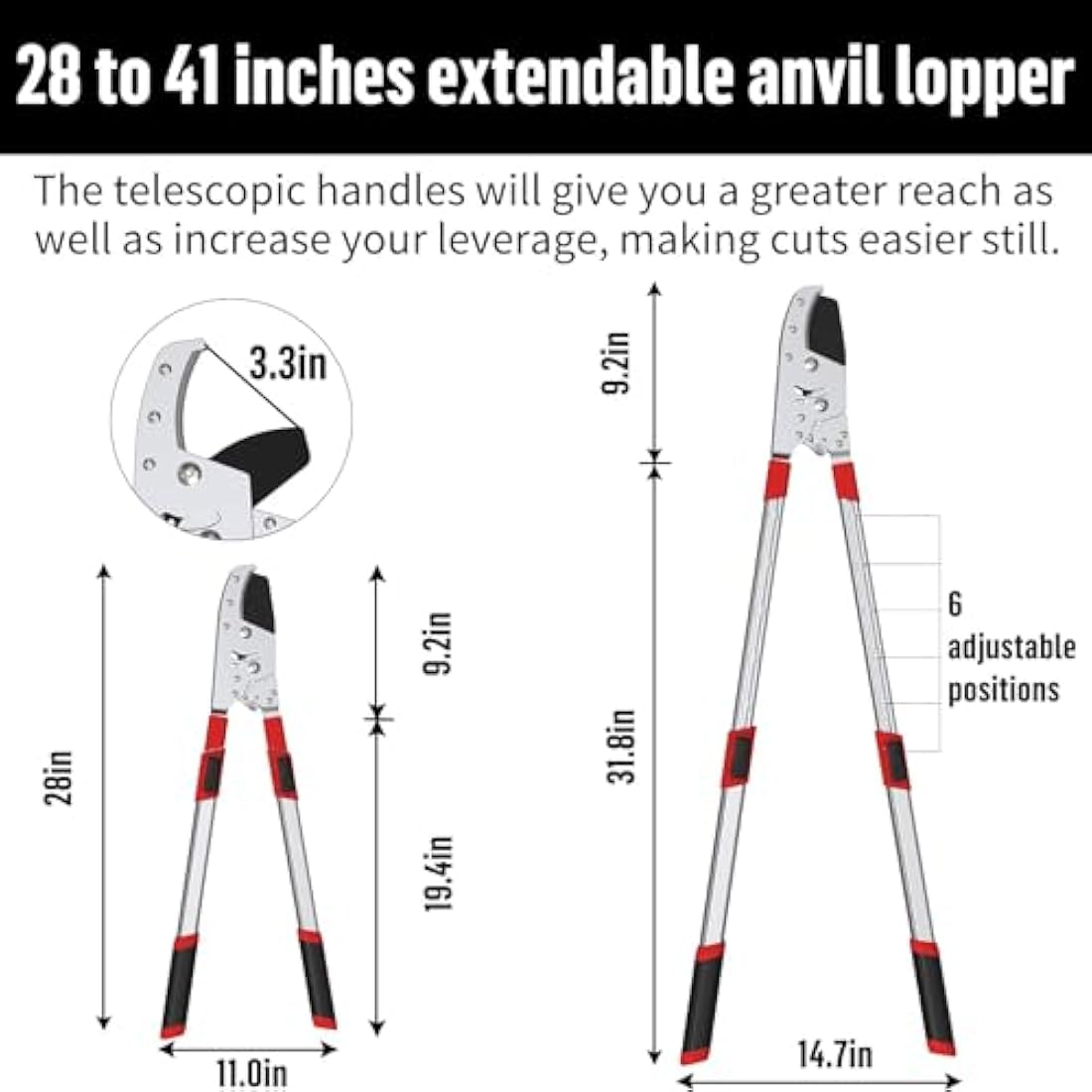 GARTOL Heavy-Duty Extendable Anvil Lopper | 28-41" Ratchet Tree Trimmer